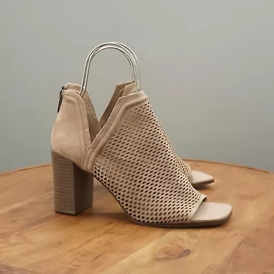 I#74 Vince Camuto Women Katnina Perforated Open Toe Booties Sz 9.5M Taupe Nubuck • $27.96