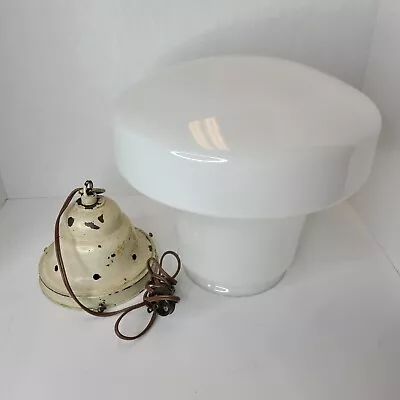 Schoolhouse  Mushroom Shaped Milk Glass Hanging Pendant Ceiling Light W/Fixture • $150