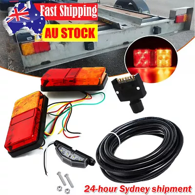 2X Led Trailer Tail Light With Number Plate Light 5 Core Wire 7 Pin Plug Flat AU • $43.99