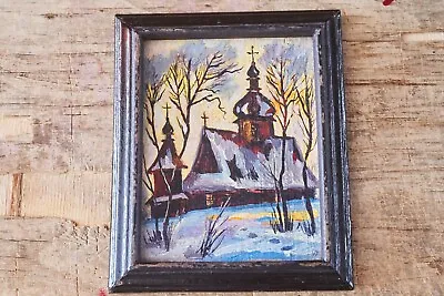 Miniature Painting Oil On Cardboard  Church In Chertesh Village. Ukraine  1992 • $29