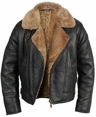 Brown RAF Aviator Men's B4 Sheepskin Real Shearling Leather Flight Bomber Jacket • $179.99