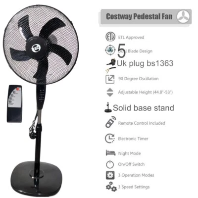 £39.88 • Buy 16  Electric Oscillating Pedestal Air Cooling Fan With Remote Control Standing