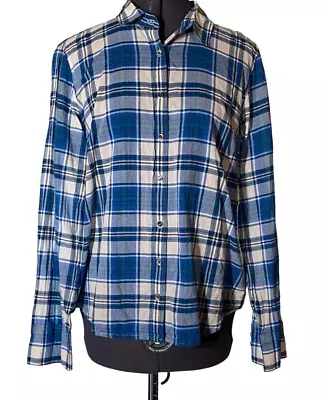 J Crew Perfect Womens Size 12 Long Sleeve Button Down Blue Plaid Casual Shirt • $17.99