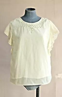 Sandro Top Blouse Ivory Broderie Lace Frilled Sleeves Size 1 S UK 8 • $24.85