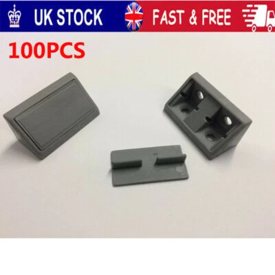 £9.95 • Buy 100X GREY FURNITURE DOUBLE CORNER JOINTS + CAPS Joining Blocks Camper Motorhome