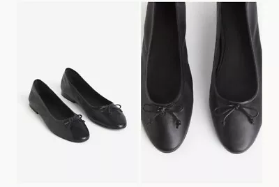 SPRING ‘24 H&M Women’s Black Leather Ballet Flats/Shoes Size 7/EU 38 • $45