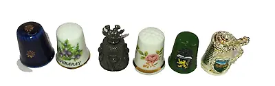 Lot Six  European Souvenir Ceramic Metal Thimbles  Hobby Collectors • $14.99