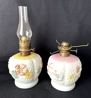 Vintage Cosmos Milk Glass Lamp Consolidated Lamp & Glass Embossed Flowers Mini • $31.99