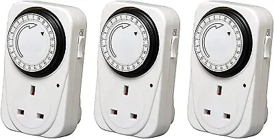 Plug In Timer 24 Hour White 3 Pack 3 Pin Plug Mains Timer With Switch • £14.39