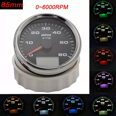 $36.07 • Buy Digital 85mm Tachometer 6K RPM Gauge Truck Car Boat Counter 8 Color Backlight   