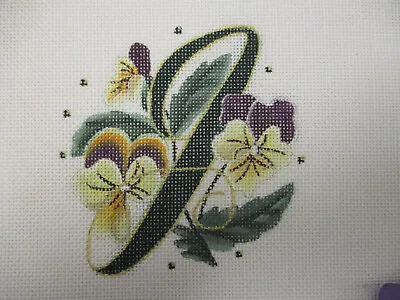Melissa Shirley Hannah Rose Handpainted Needlepoint Canvas Pansy Letter J • $21
