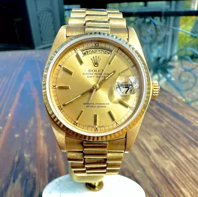 1982 Rolex 18038 President  Day-Date 18K Yellow Gold Champagne - Vintage Watch • $11100