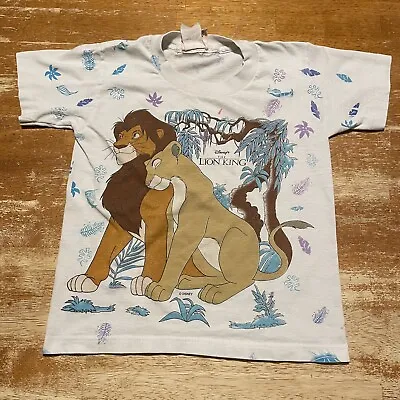 Vintage 1990s Lion King AOP All Over Print Disney Movie White Kids T-Shirt SZ 7 • $65