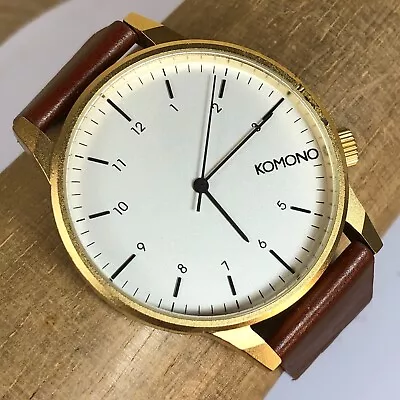 Komono “The Winston” Watch Men 41mm White Watch Face - Brown Leather Band • $19.95