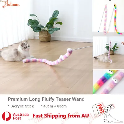 $7.99 • Buy Premium Cat Teaser Wand Play Toy FeatherInteractive Stick Fun Fluffy Acrylic