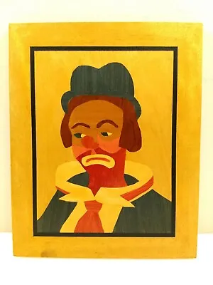 Vintage 1985  SAD SAM  Clown Handmade Wood Inlay Picture Marquetry Society • $15