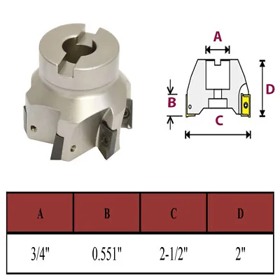 $90.99 • Buy 2-1/2'' X 3/4'' 90 Degree Indexable Face Mill Cutter Use APMT APKT CNC Machining