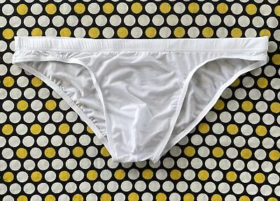 Men's Sexy White Thin Sheer Unlined Bikini Swim Brief Swimsuit Size Medium • $24.99