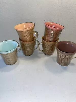 Six Vintage 1960's Raffiaware Insulated Burlap Straw Tiki Plastic Coffee Mugs • $6.49