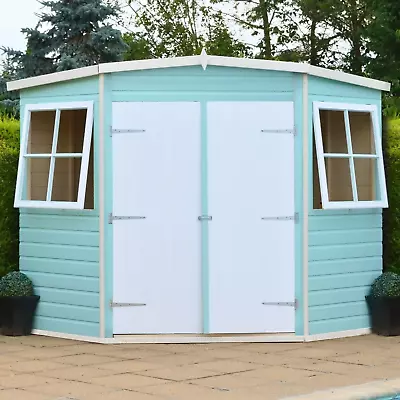 Wooden Corner Garden Shed Wood Tongue Groove Pressure Treated Double Door Window • £849.94