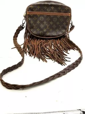 Vintage Louis Vuitton Brown Leather Fringe Signature Cross Body Bag • $101.69