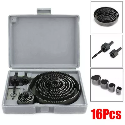 16Pcs Hole Saw Cutting Drill Bit Set Kit 19-127mm Wood Metal Circular Round Case • £7.92