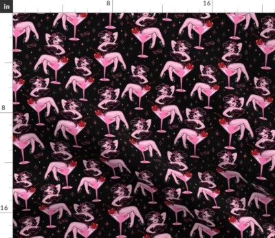 $13 • Buy Retro Art Pinup Art Martinis Pink Vintage Pinup Spoonflower Fabric By The Yard
