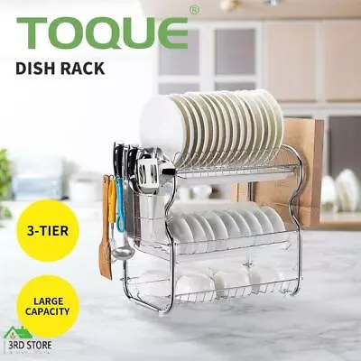 TOQUE Dish Drying Rack Kitchen Plate Cup Holder Cutlery Drainer Tray Rack 3 Tier • $29.70