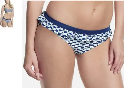 Cleo-panache Swimwear Lucille Matching+frill Bikini-pant-cw0067- Navy-aqua- • £14.50