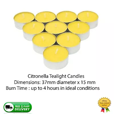 Lemon Citronella Tea Light Candles Citrus Scented Yellow Round 4hr Burn Relax • £7.99