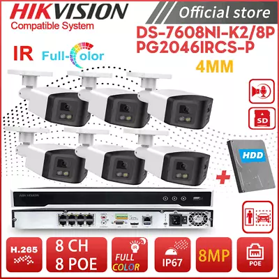 Hikvision 8CH CCTV System 4MP ColorVu Panoramic Two-Way Audio IP Camera Lot • $468.35