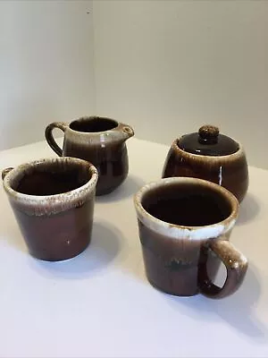 Brown Drip Stonewear Lot Creamer Sugar Bowl 2 Cups • $18