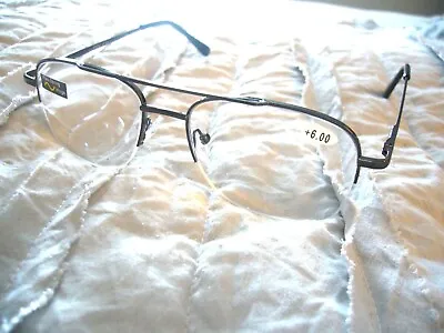 Unisex Reading Glasses Extra Strengths 1.25 ~ 6.00 Men's Metal 1/2 Frame -R438S • $7.89