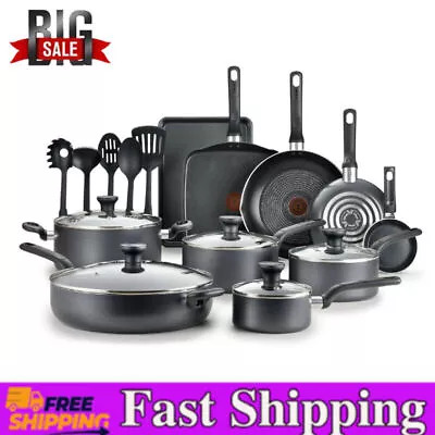 20 Piece Easy Care Nonstick Cookware Set Fry Pan Grey Griddle Dishwasher Safe • $82.16