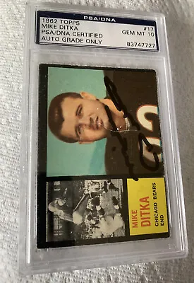 PSA DNA Certified 1962 Topps Mike Ditka Bears Auto Grade Only Gem Mint 10 Rookie • $1500