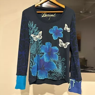 Desigual Butterfly Flower Long Sleeve Knit Jumper Size Large • $80