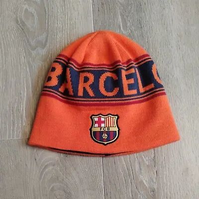 Fc Barcelona Hat Beanie Winter Cap Reversible Orange Blue Striped Euro League • $7.99