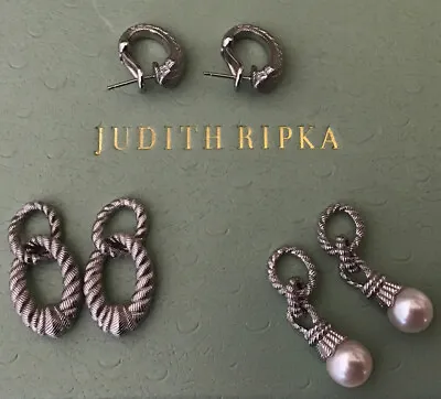 Judith Ripka Sterling Silver & Cultured Pearl And Status Link System Earrings • $165