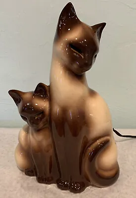 $89 • Buy Kron Vintage 1950's MCM 13  Ceramic Siamese Cat N Kitten Eyes Lit TV Lamp Works