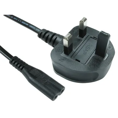 1.8m Figure Of 8 Power Lead 2 Pin Mains Cable UK Plug Cable Cord C7 Fig Laptop T • £6.39