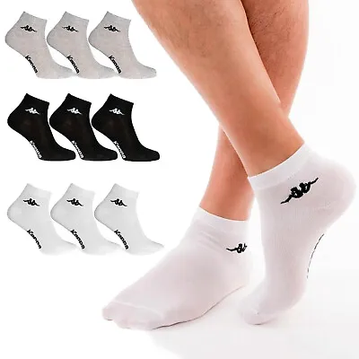 Kappa Tock 3 Pair Pack Everyday Ankle Socks Sports Mens Cotton White Black Grey • £6.99