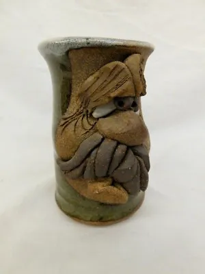 Mahon Made Stoneware Pottery Face Mug Moustache Man Green Vintage • $39.95