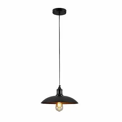 £19.99 • Buy Black Flat Dome Industrial Metal Ceiling Pendant Light With E27 Fitting