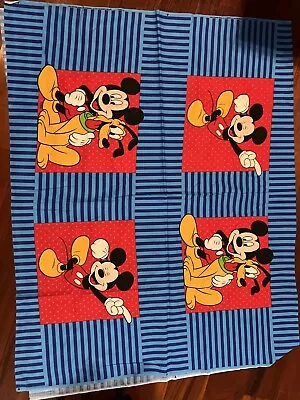 Cotton Fabric Quilt Panel Disney Mickey Mouse  Pluto 2 Yds X 44” • $10