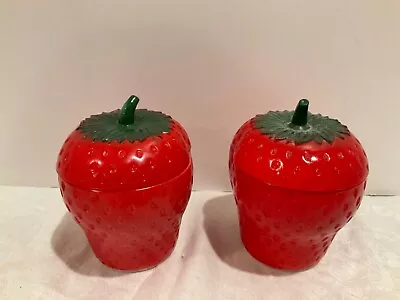 Vintage Hazel Atlas Strawberry Jam Jelly Jar Removable Lid Milk Glass Lot Of 2 • $4.99