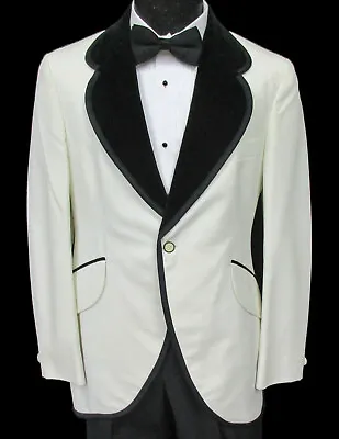 Men's Vintage Ivory Tuxedo Jacket With Velvet Lapels Retro 1970s Groom Prom 39R • $69.99