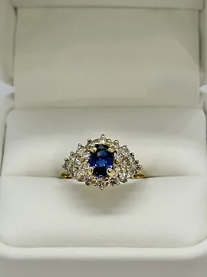Vintage 2.50ct Twt Ceylon Sapphire & Diamond Ring 14k Yellow Gold Size 6.5 • $549.99