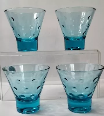 Vtg Hazel Atlas Capri Dot Whiskey Glasses Turquoise Lowball Barware Set4 MCM 60s • $26