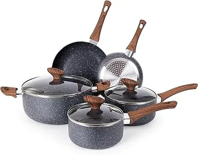 Pots And Pans Set 8Pcs Kitchen Cookware With Lids | Non-Stick Induction - Nuovva • £46.99