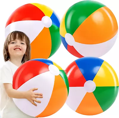 4 Pack 20 Beach Balls Large Rainbow Beach Ball Inflatable Pool Toys For Party Su • $14.95